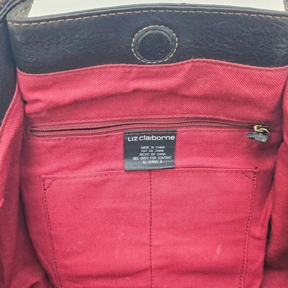 Liz Claiborne Women Handbag Black Faux Suede/Leather Shoulder Bag Multi Compartm - Picture 8 of 12